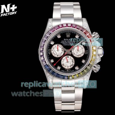 N+ Factory Rolex Rainbow Daytona 7750 Chronograph Black Dial 904L Swiss Replica Watch 